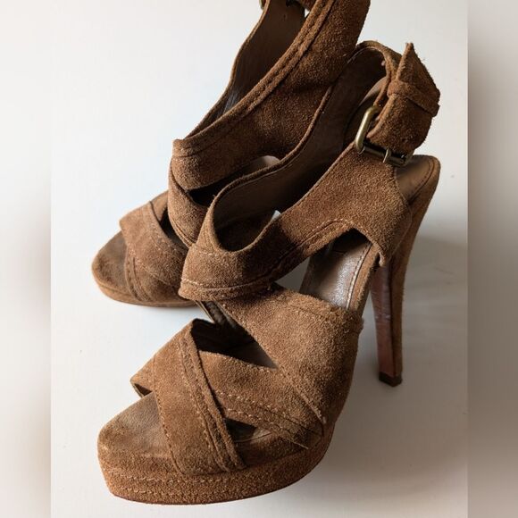 Massimo Dutti Suede Platform Sandals 37/7 - Picture 1 of 6